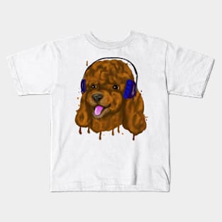 Cute poodle with headphones Kids T-Shirt